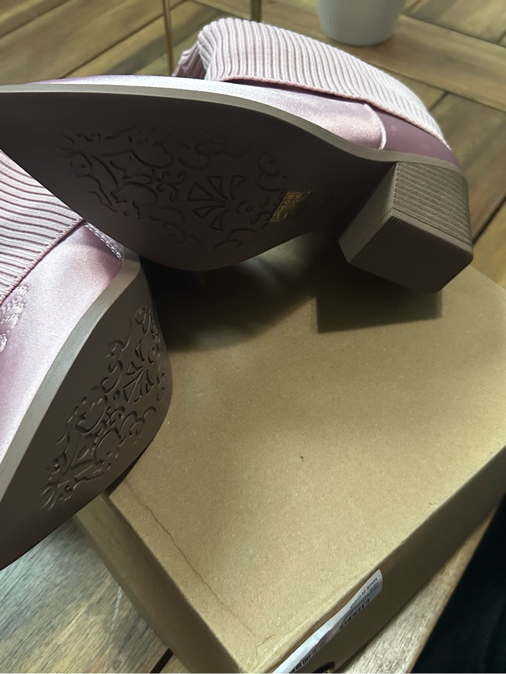 Pink Ribbed Pull-On Bootie with Ribbon Bow - Picture 2 of 4